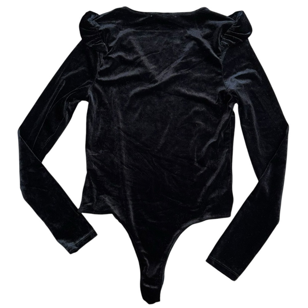 Celebrity Pink Black Velvet Ruffle Bodysuit Womens M Holiday Party Dance Festive - Picture 2 of 12